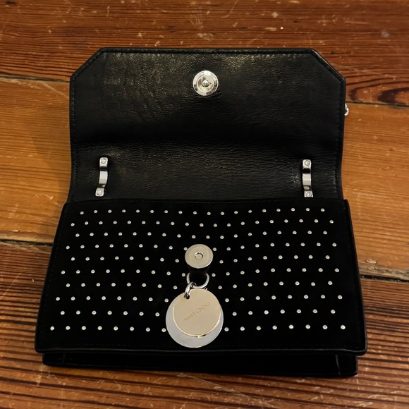 Jimmy Choo Black Suede Leather Silver Studded Finley Mini Crossbody Bag Chain - Picture 7 of 12